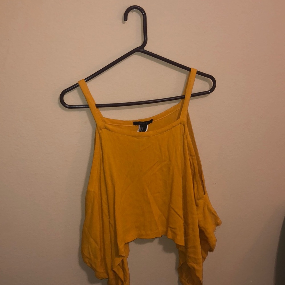Mustard crop blouse with shoulder cutout